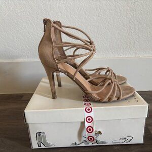 Kylin Strappy Heels, Taupe, Size 8